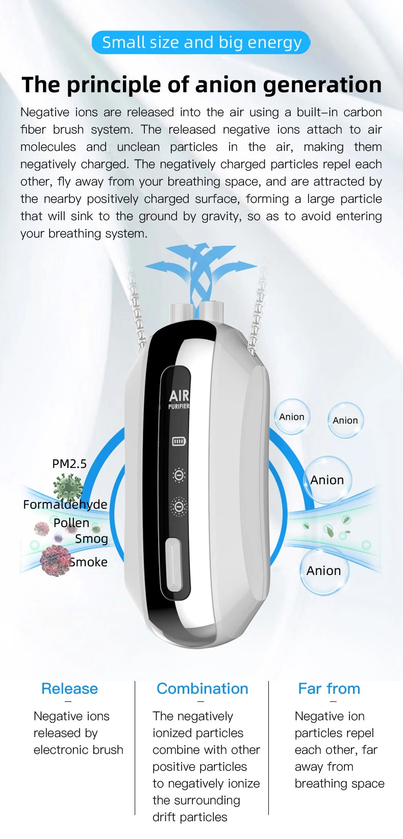 Mini Personal Wearable Air Purifie Necklace Negative Ion Generator