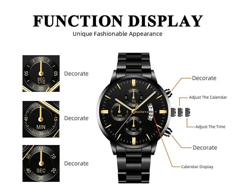 Fashion Men Black Stainless Steel Watch