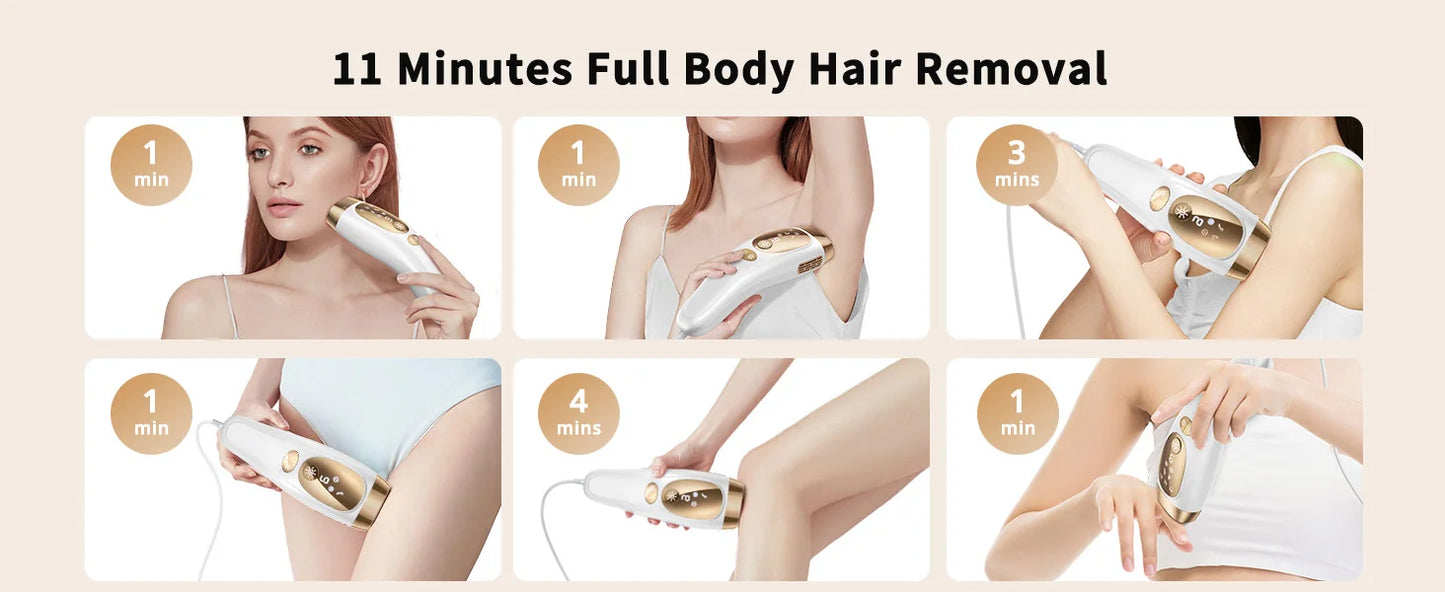 IPL Hair Removal Unlimited Flashes Laser Ice-Cooling Painless Whole Body Treament Safe