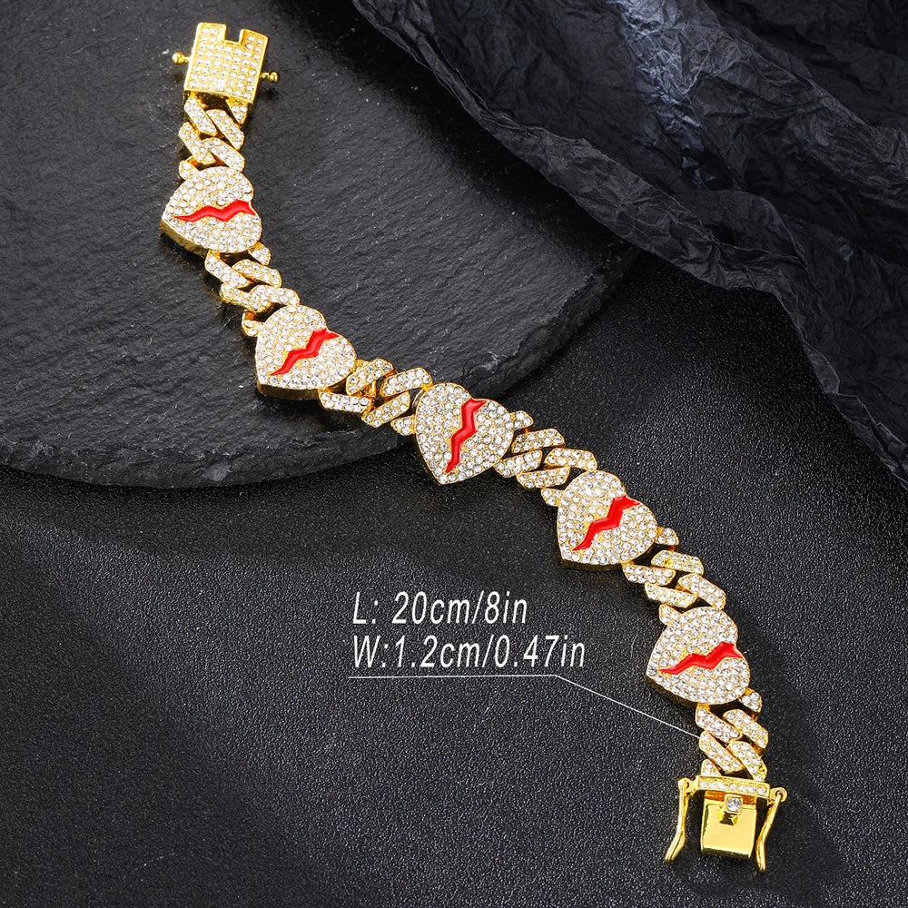 Bracelet Hip Hop Broken Love Heart Rhombus Cuban Chain