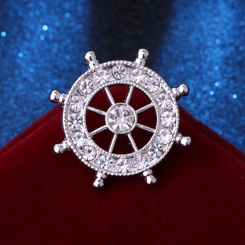 Exquisite Zircon Navy Helm Brooch