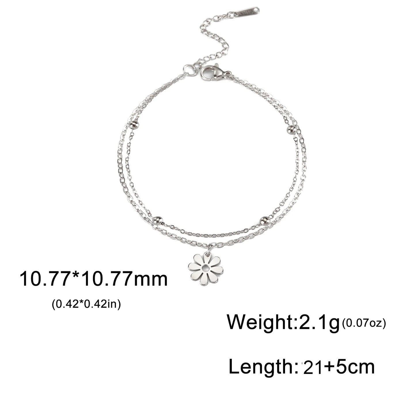 Fashion Stainless Steel Daisy Flowers Double Layer Chain