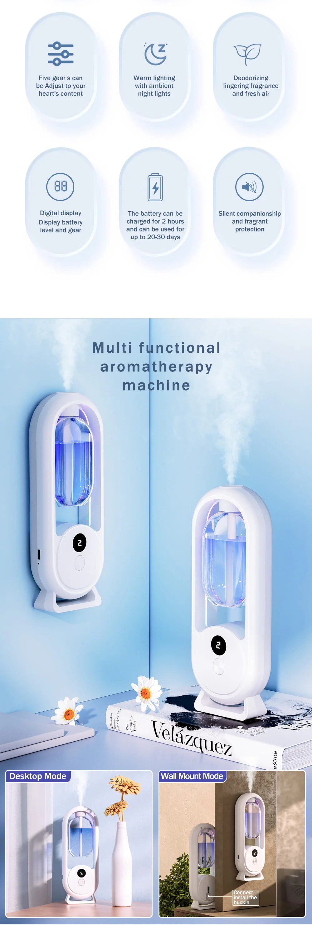 Rechargeable 5-mode aromatic diffuser