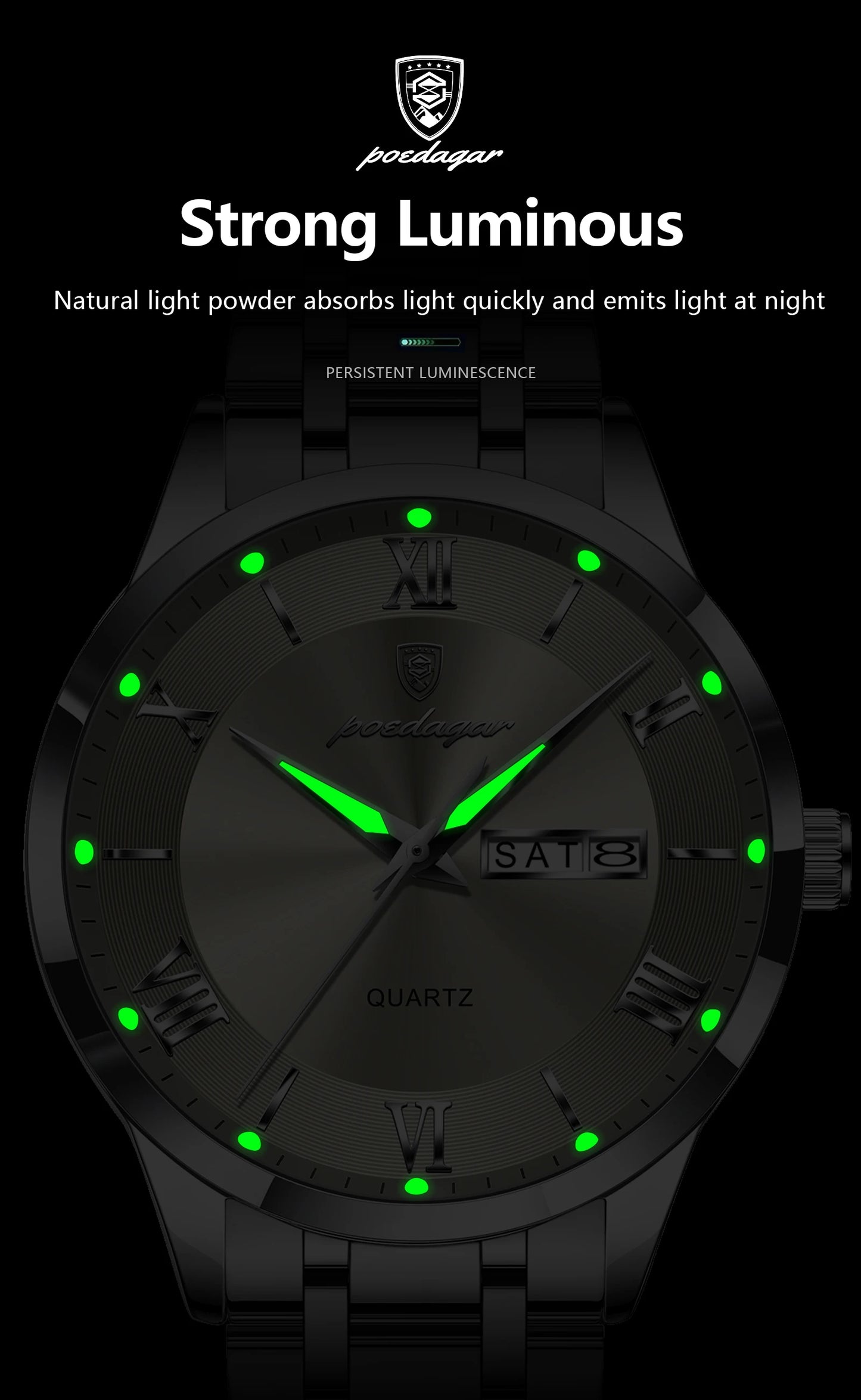 POEDAGAR Luxury Fashion Men Clock Waterproof Luminous