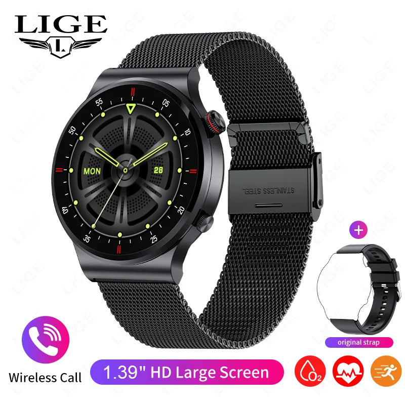 LIGE 1.39inch HD Bluetooth Call Smart Watch