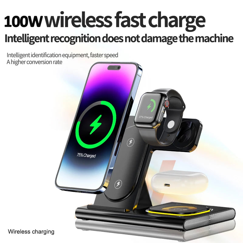 Wireless Charger 3 in 1 30W Stand 
For iPhone Apple Watch 8 7 6 Airpods Foldable  Dock Station