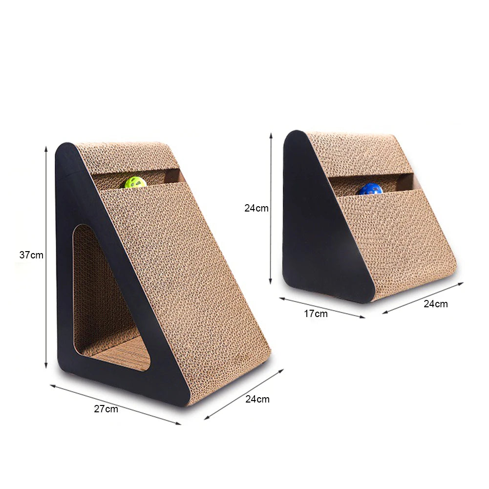 Cat Scratcher Cardboard Triangles Shaped With Spinnings Balls