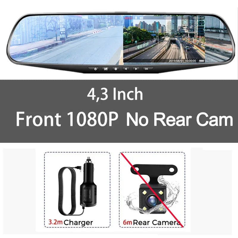 Dash Cam for Cars  4.3Inch Mirror