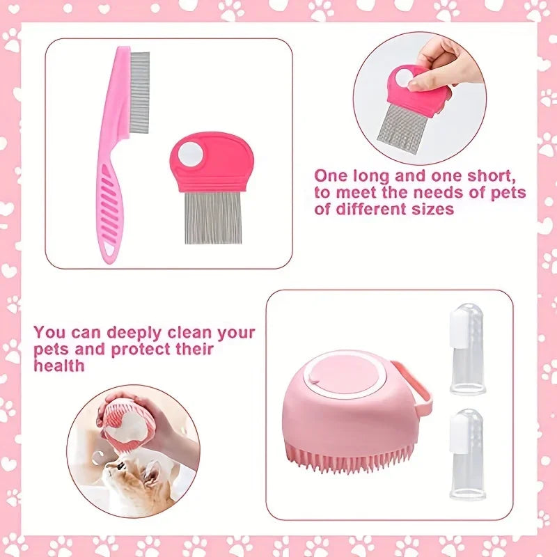 8Pcs Cat Brush Beauty Kit With Pet Nail Clippers