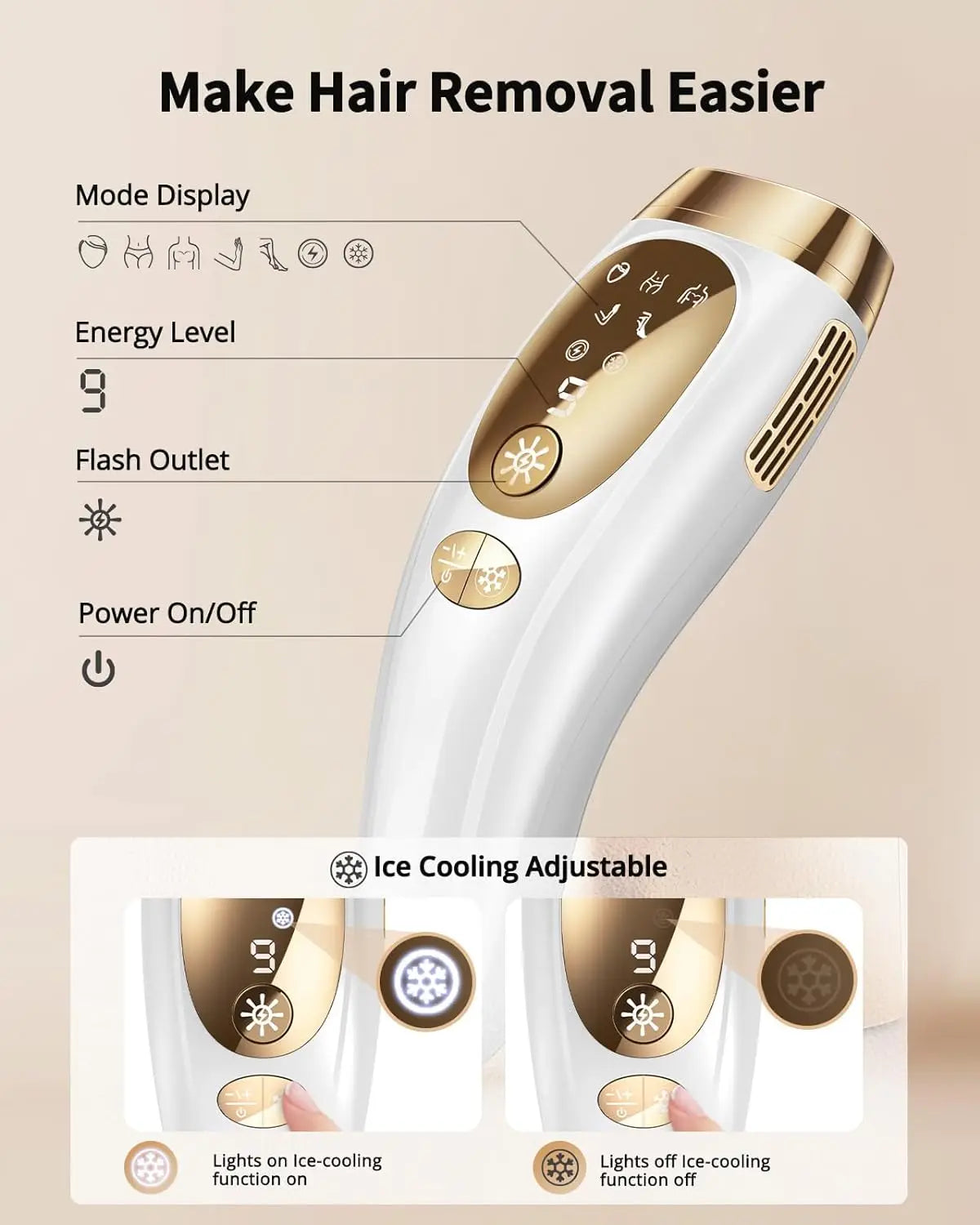 IPL Hair Removal Unlimited Flashes Laser Ice-Cooling Painless Whole Body Treament Safe