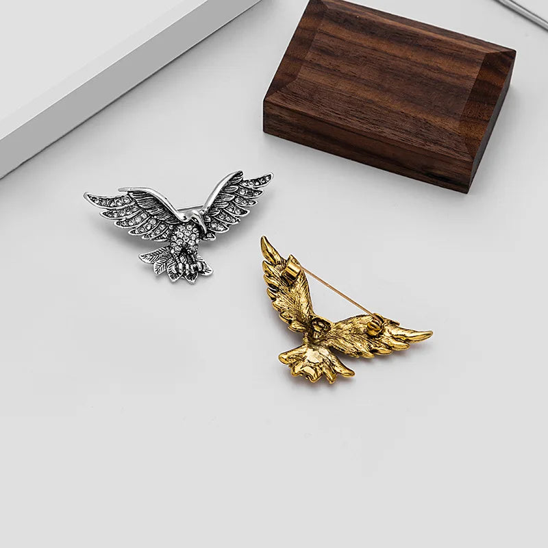 Exquisite Zircon Eagle Animal Badge Brooch Men's Suit Clothing Dress Pin Casual Business Suit Accessories