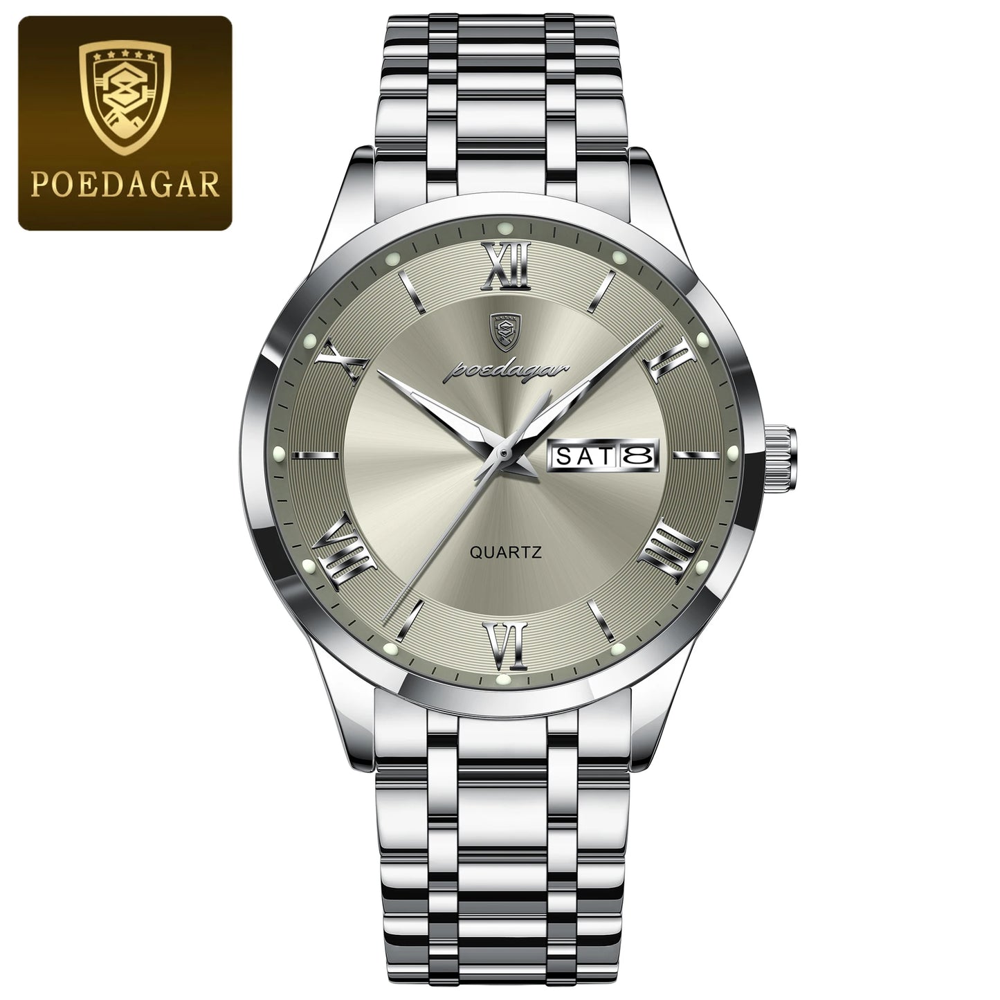 POEDAGAR Luxury Fashion Men Clock Waterproof Luminous