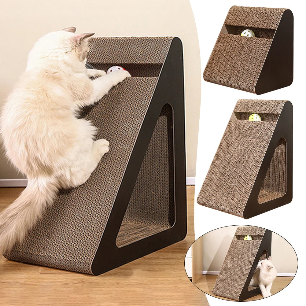 Cat Scratcher Cardboard Triangles Shaped With Spinnings Balls