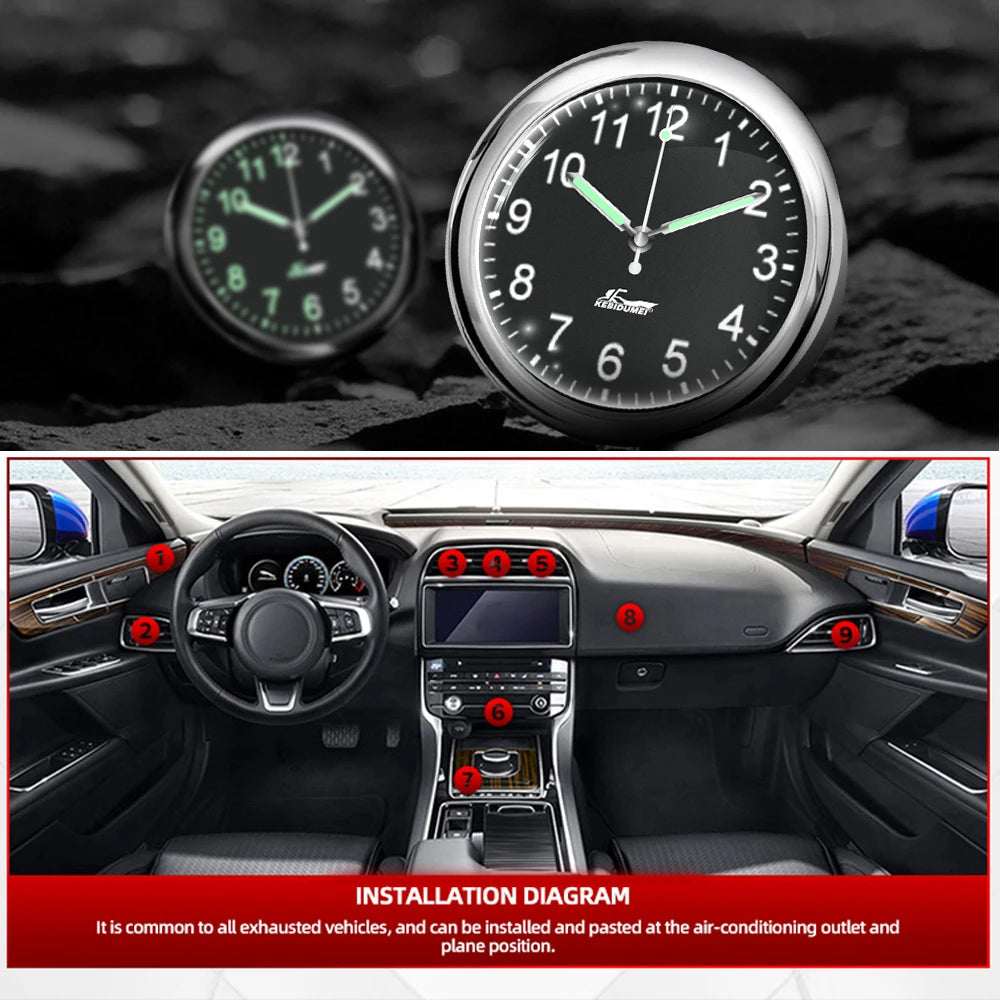 Car Clock Luminous Automobiles Internal Stick-On Mini Digital Watch Mechanics Quartz Clocks Auto Ornament