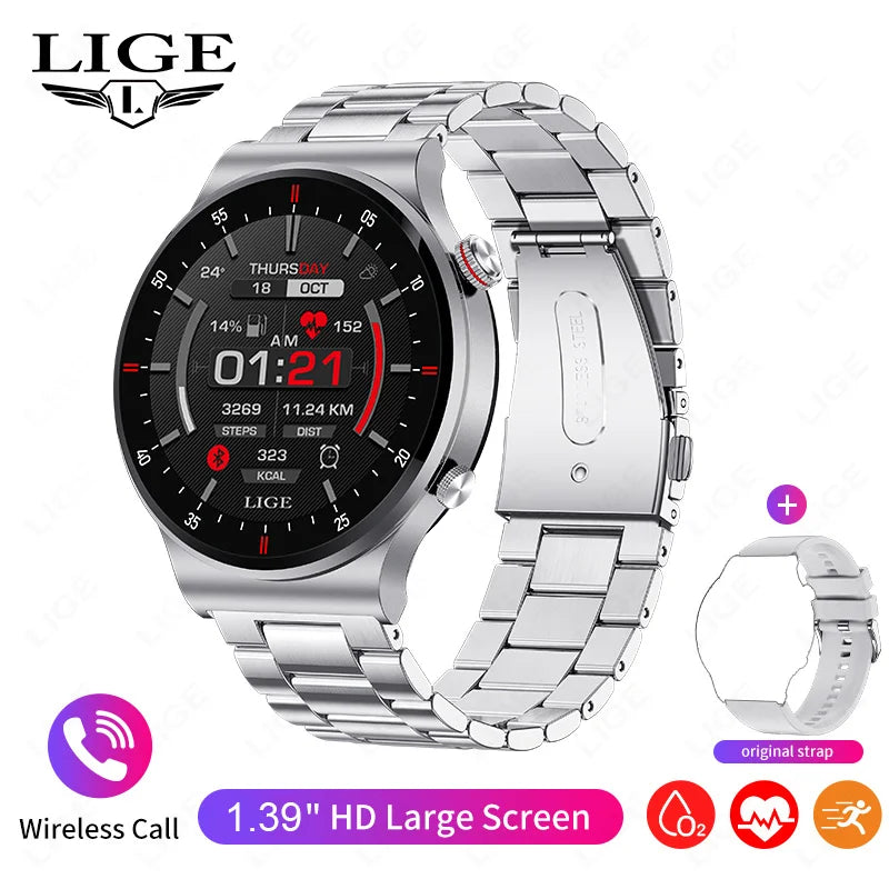 LIGE 1.39inch HD Bluetooth Call Smart Watch