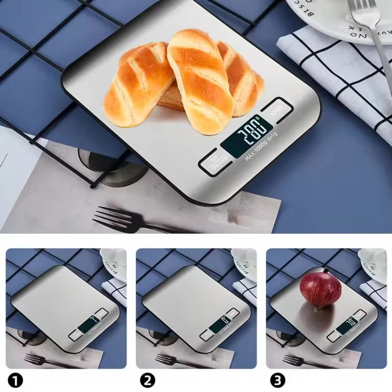 Digital Kitchen Scale LED Display 5kg/1g Stainless Steel Panel