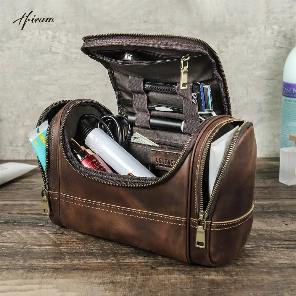 Men Genuine Leather Travel Business Toiletry