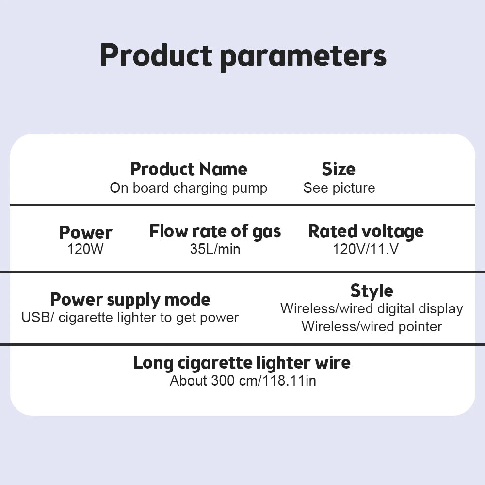 Wireless/Wired Car Air Pump 120W