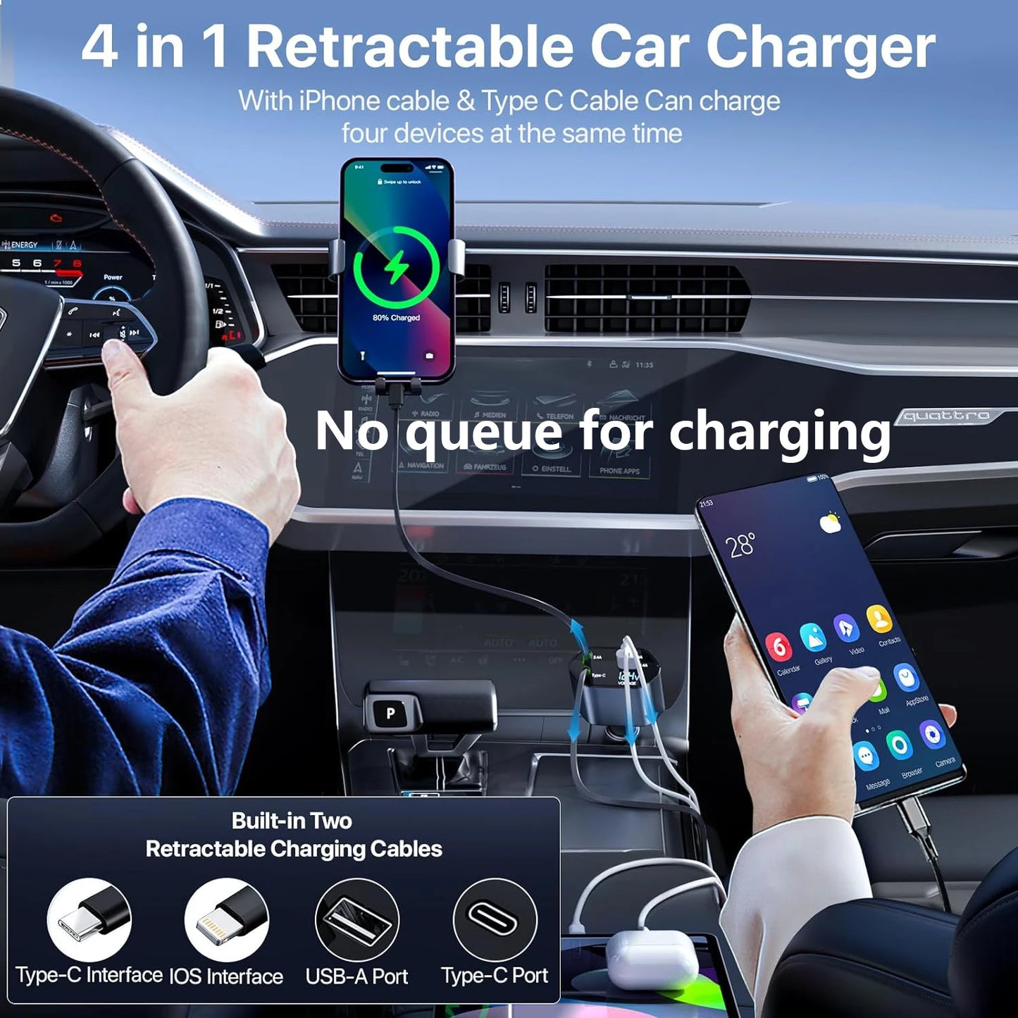 Retractable Car Charger 120W Fast Charger