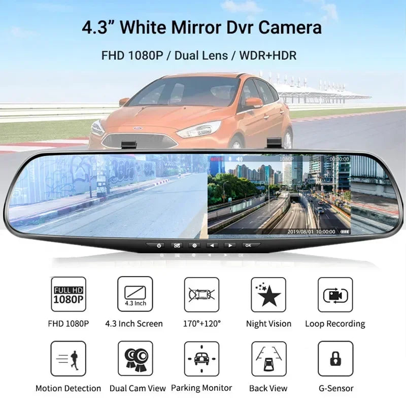 4.3 Inch Driving Recorder Car DVR Rearview Mirror