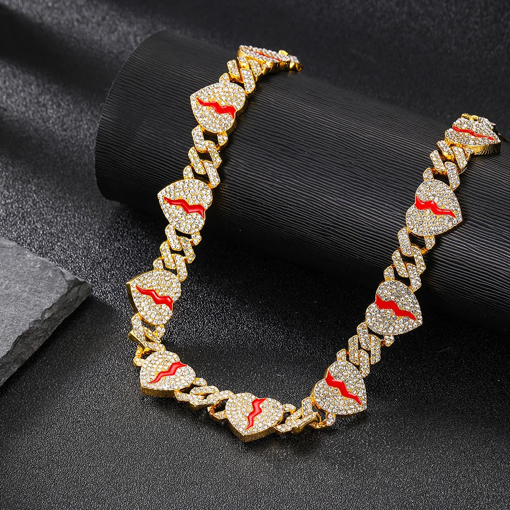 Bracelet Hip Hop Broken Love Heart Rhombus Cuban Chain