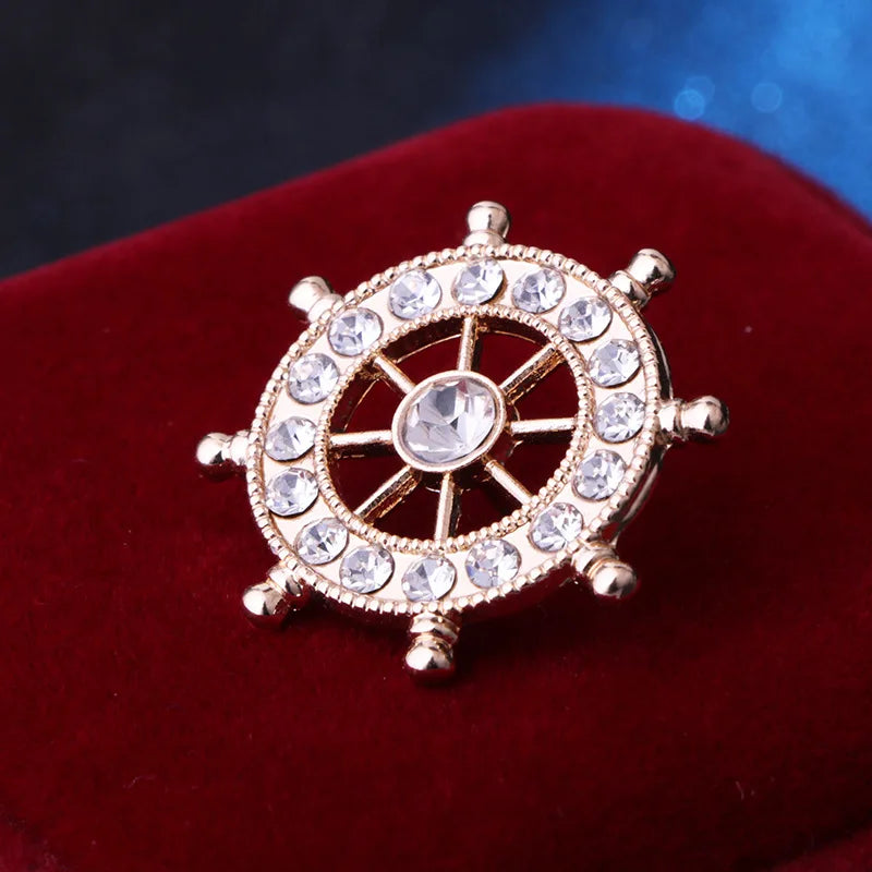 Exquisite Zircon Navy Helm Brooch