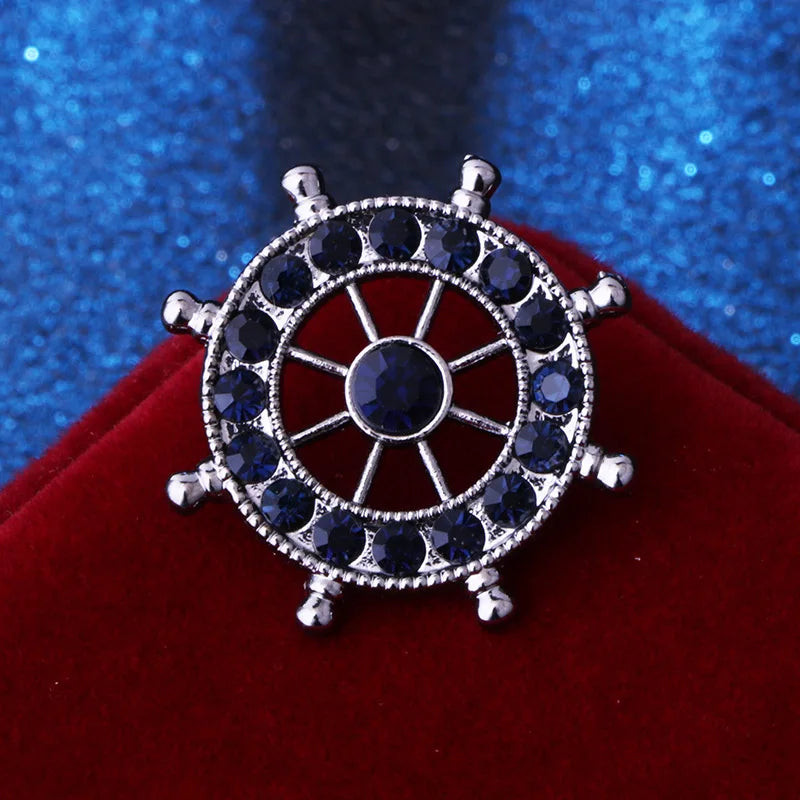 Exquisite Zircon Navy Helm Brooch