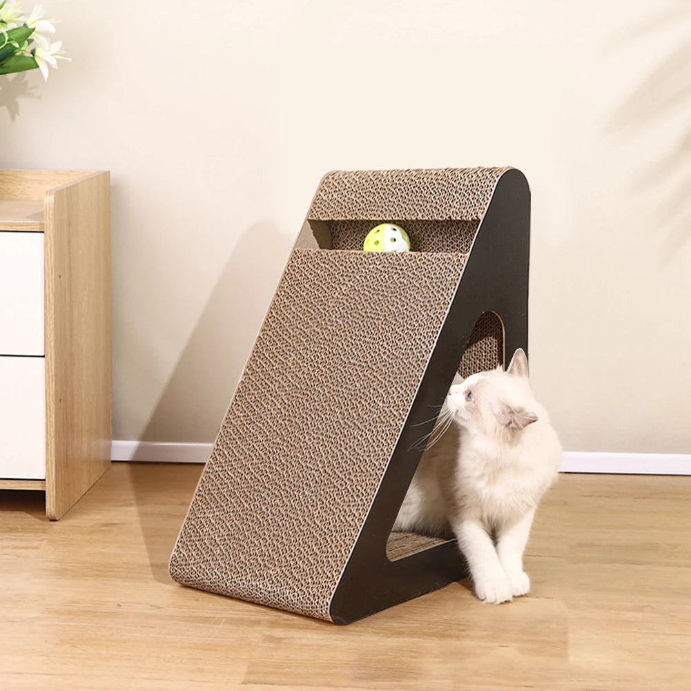 Cat Scratcher Cardboard Triangles Shaped With Spinnings Balls