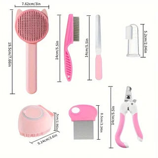 8Pcs Cat Brush Beauty Kit With Pet Nail Clippers