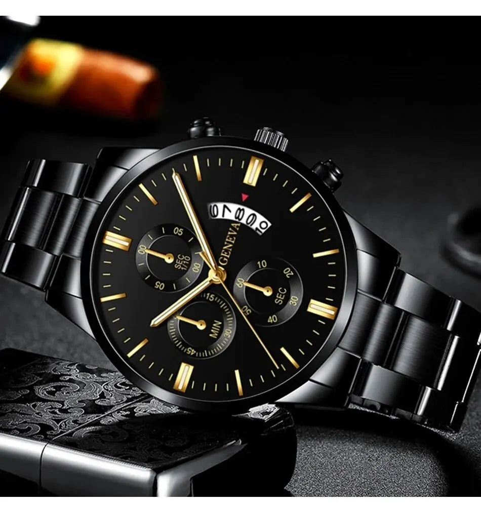 Fashion Men Black Stainless Steel Watch