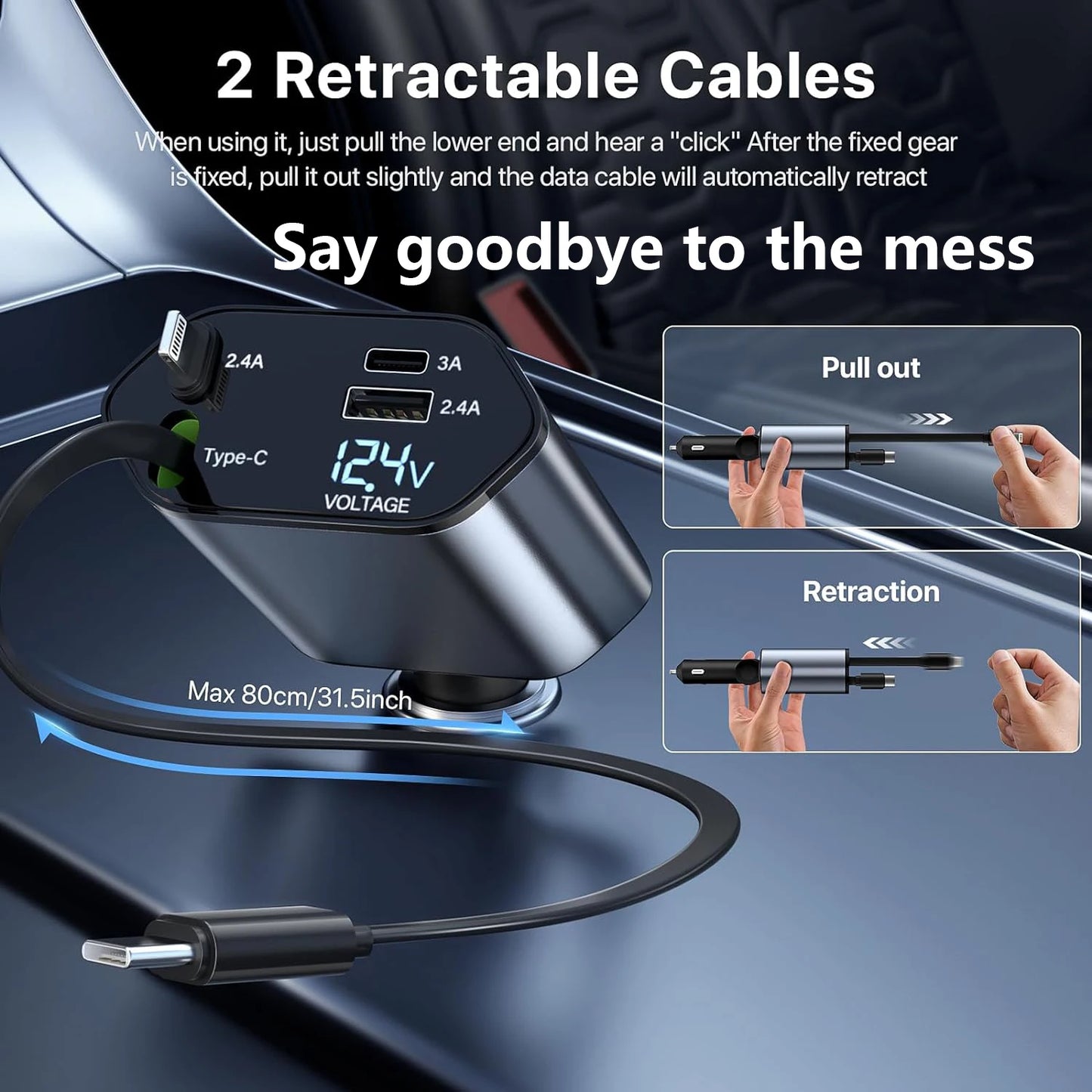 Retractable Car Charger 120W Fast Charger