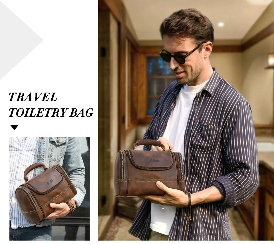 Men Genuine Leather Travel Business Toiletry