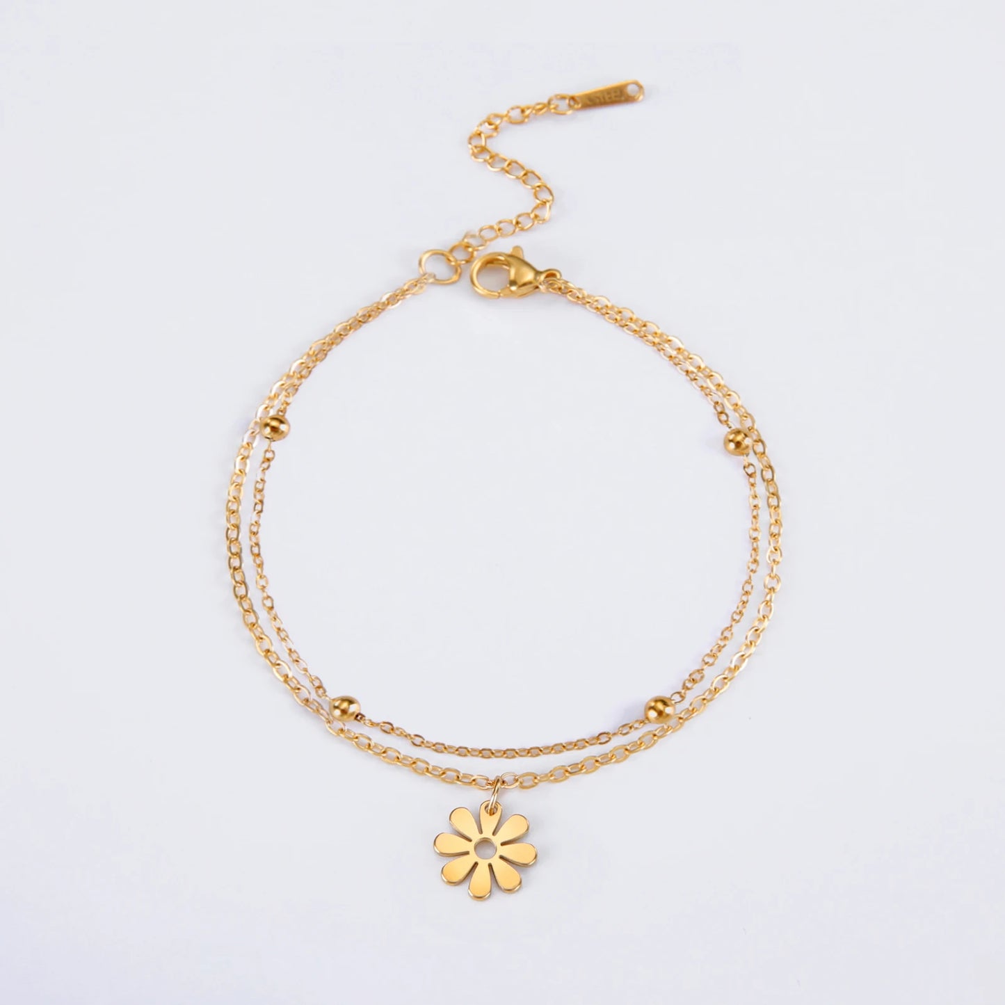 Fashion Stainless Steel Daisy Flowers Double Layer Chain