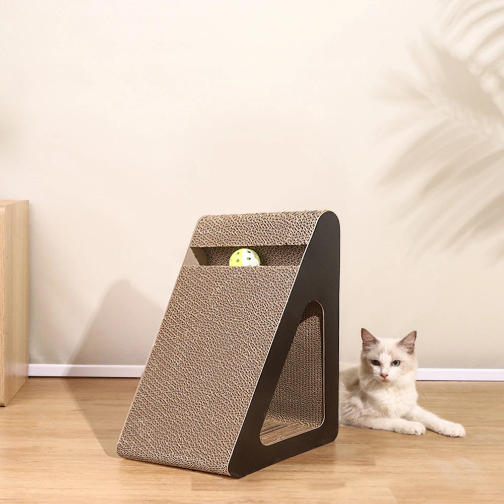 Cat Scratcher Cardboard Triangles Shaped With Spinnings Balls