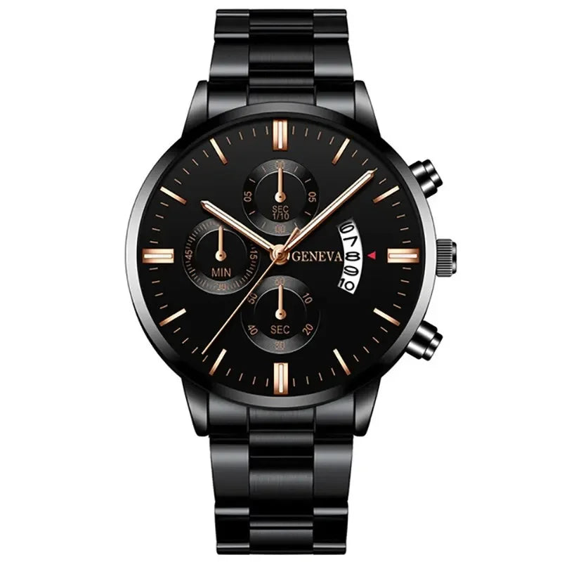 Fashion Men Black Stainless Steel Watch