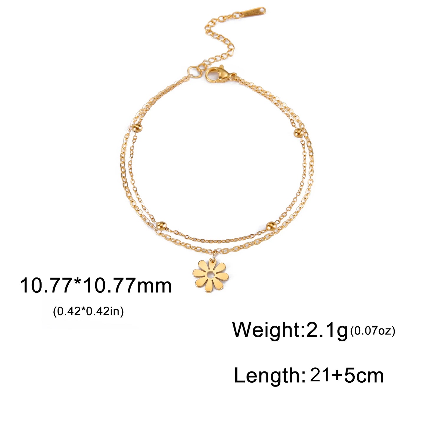 Fashion Stainless Steel Daisy Flowers Double Layer Chain