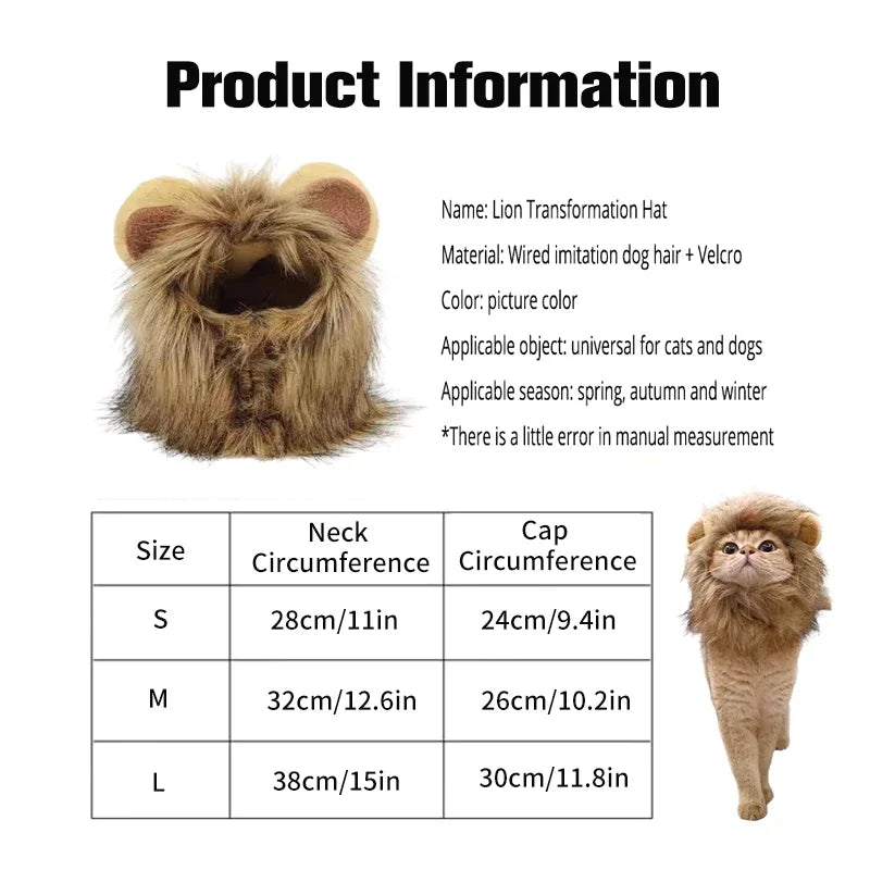 Cat Cosplay Dress Up Pet Hat Lion Mane for Cat Puppy