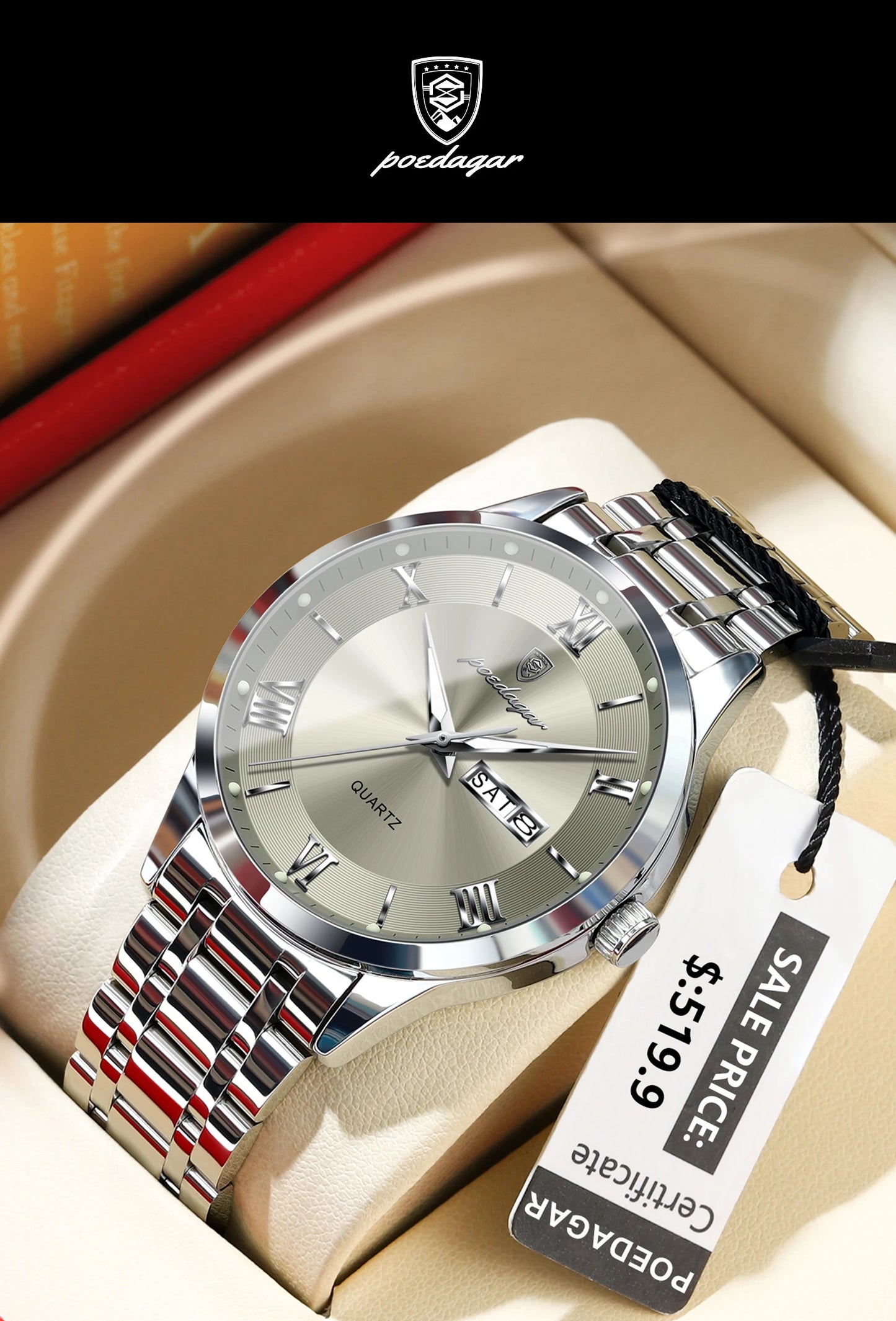 POEDAGAR Luxury Fashion Men Clock Waterproof Luminous