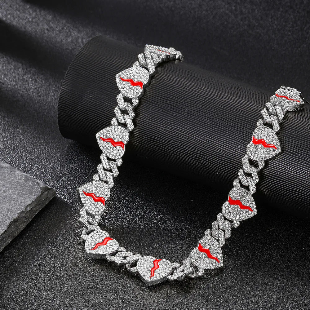 Bracelet Hip Hop Broken Love Heart Rhombus Cuban Chain