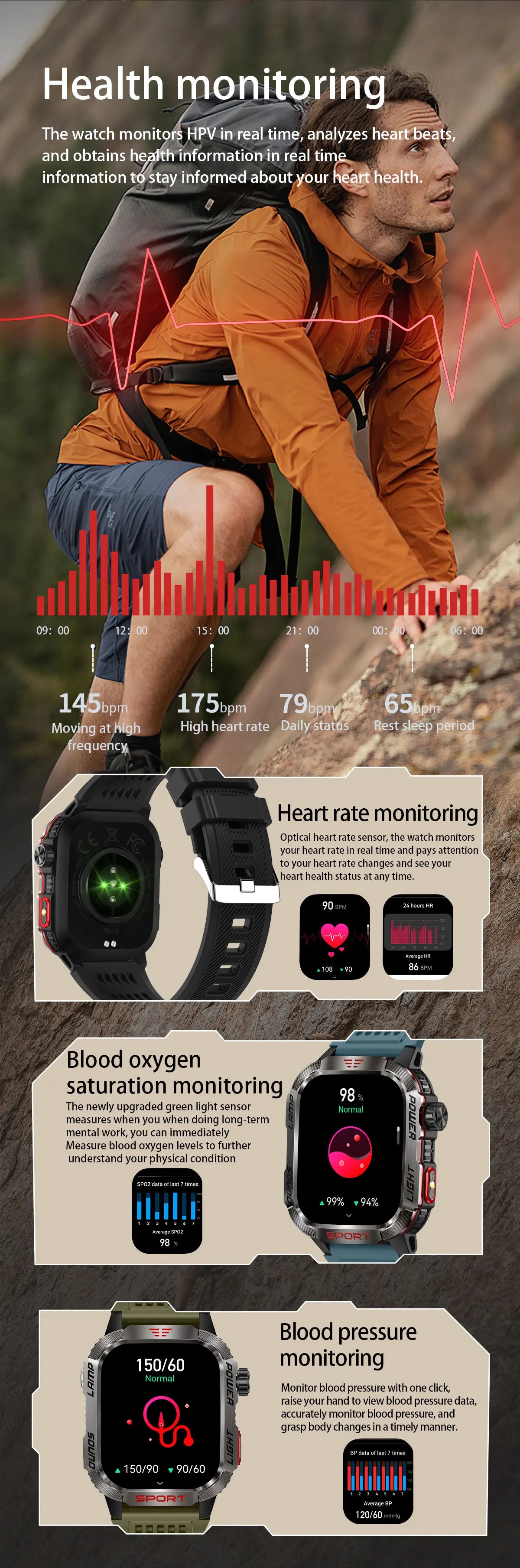 Military Outdoor Sport Smart Watch