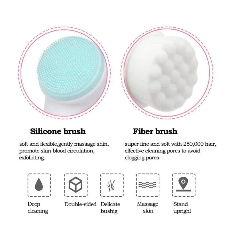 3D double silicone facial cleansing brush