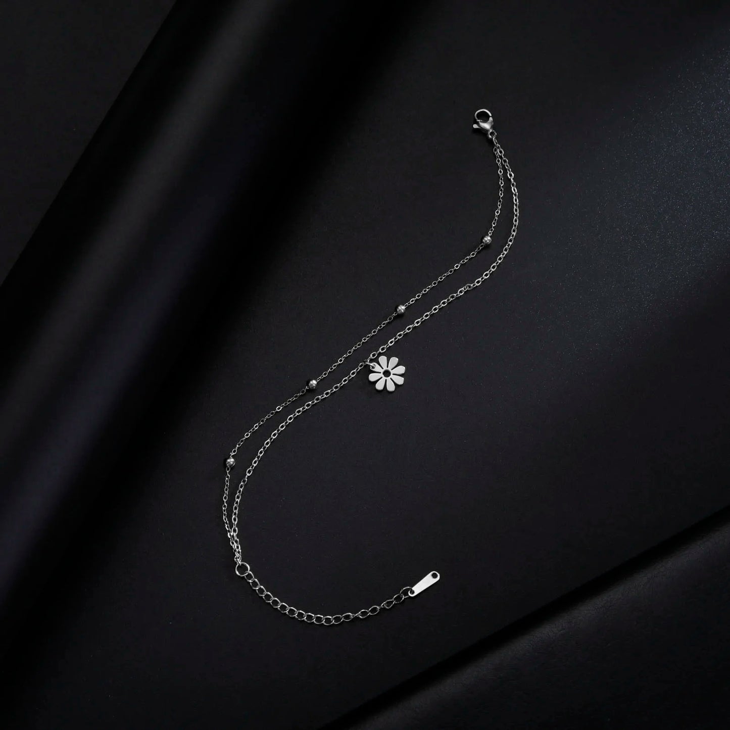 Fashion Stainless Steel Daisy Flowers Double Layer Chain