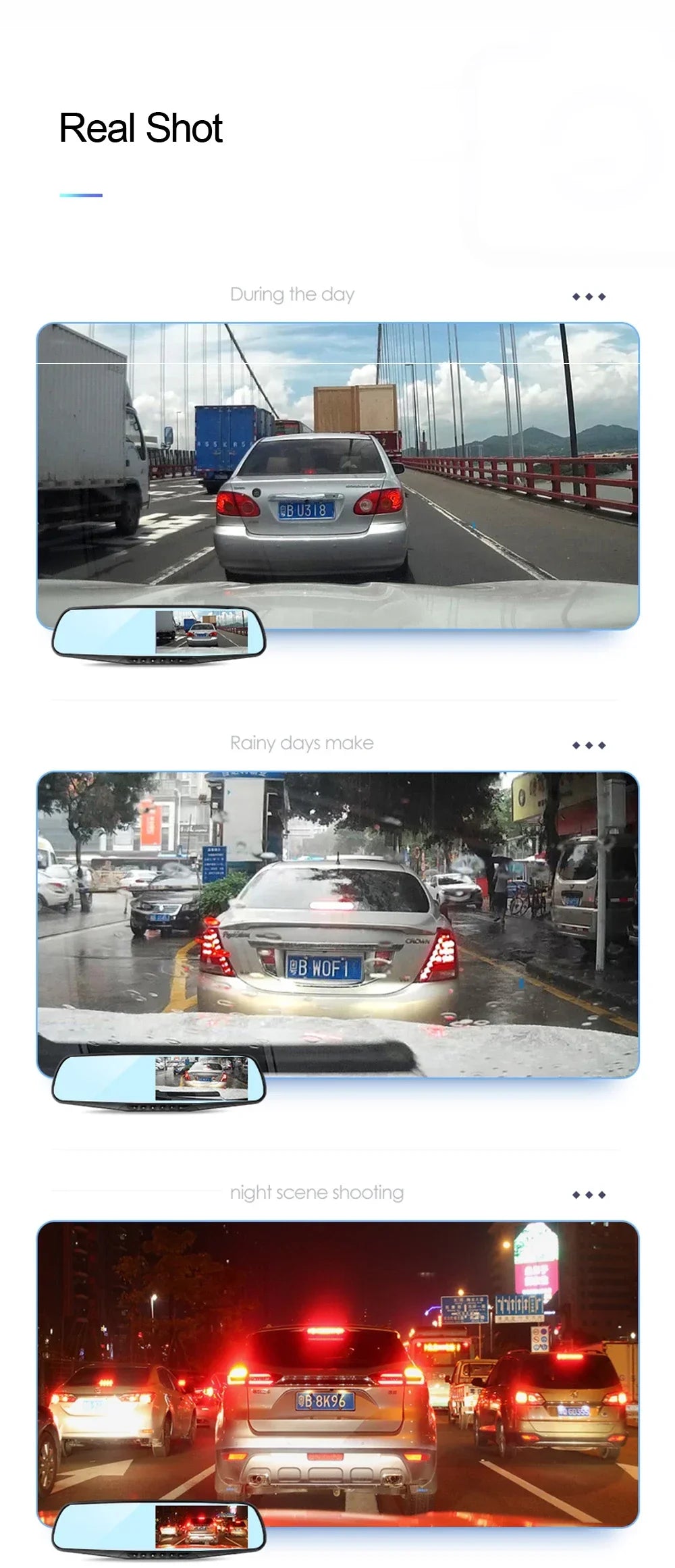 Dash Cam for Cars  4.3Inch Mirror