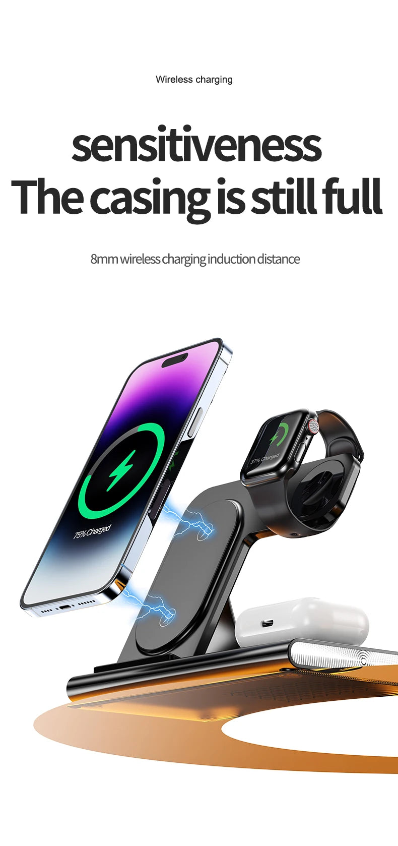 Wireless Charger 3 in 1 30W Stand 
For iPhone Apple Watch 8 7 6 Airpods Foldable  Dock Station