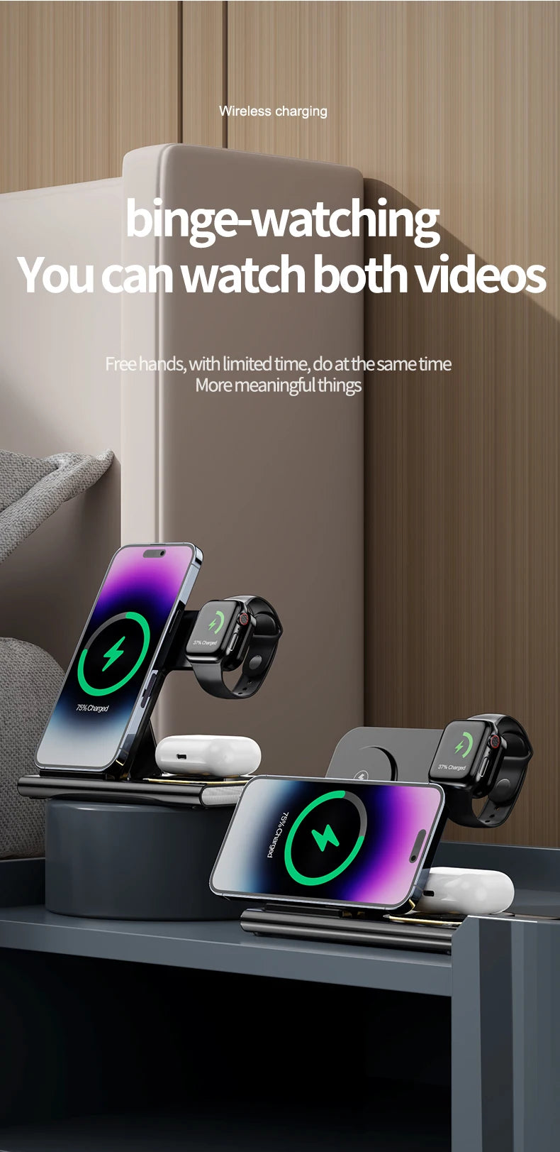 Wireless Charger 3 in 1 30W Stand 
For iPhone Apple Watch 8 7 6 Airpods Foldable  Dock Station