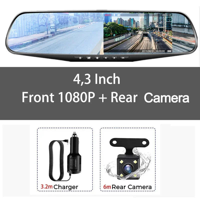 Dash Cam for Cars  4.3Inch Mirror