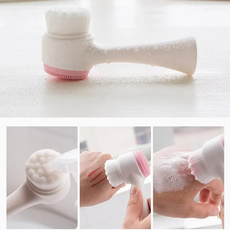 3D double silicone facial cleansing brush