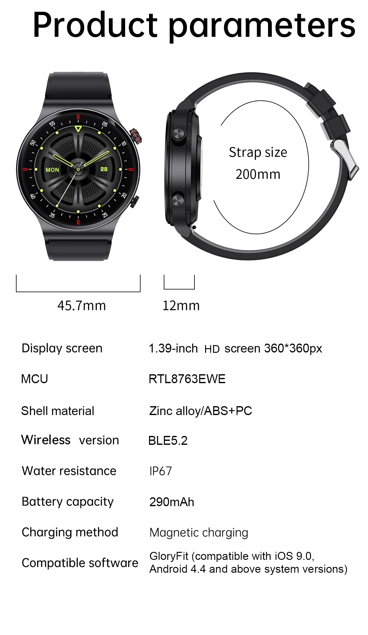 LIGE 1.39inch HD Bluetooth Call Smart Watch