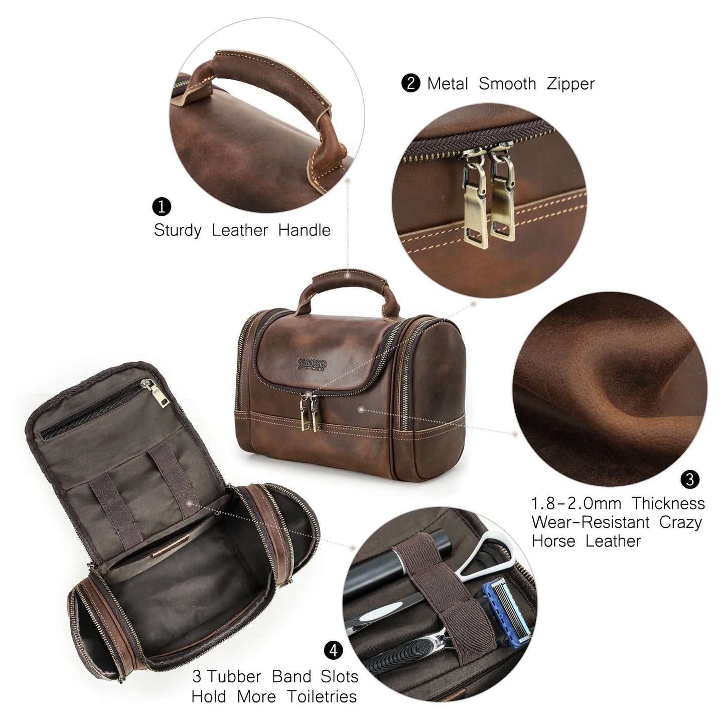 Men Genuine Leather Travel Business Toiletry