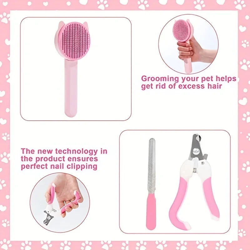 8Pcs Cat Brush Beauty Kit With Pet Nail Clippers